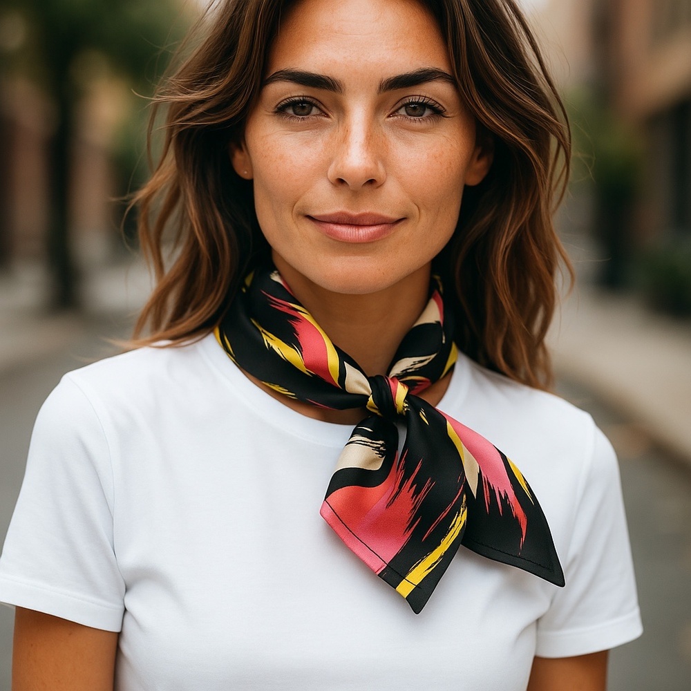 NWT SILKLETTE Abstract Paintbrush 100% Fine Silk Kerchief Scarf FUCHSIA + YELLOW